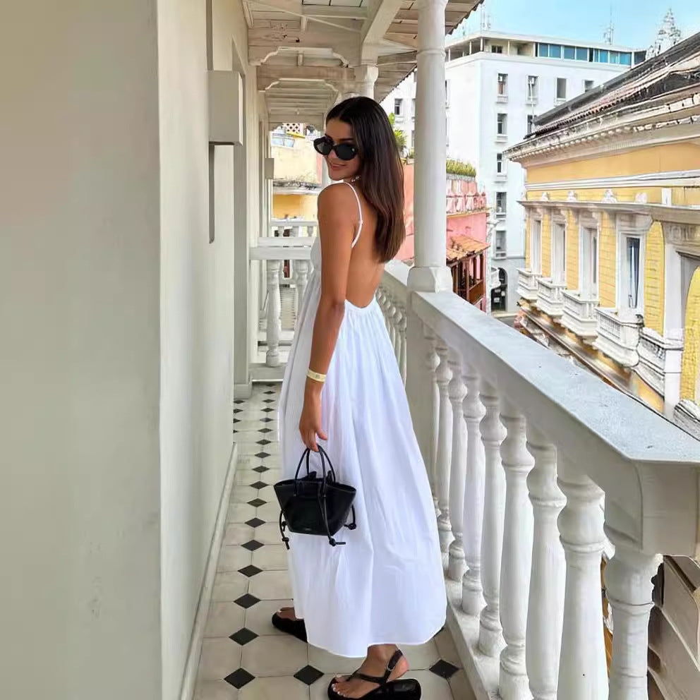 Summer Women's Casual V-Neck Backless Dress