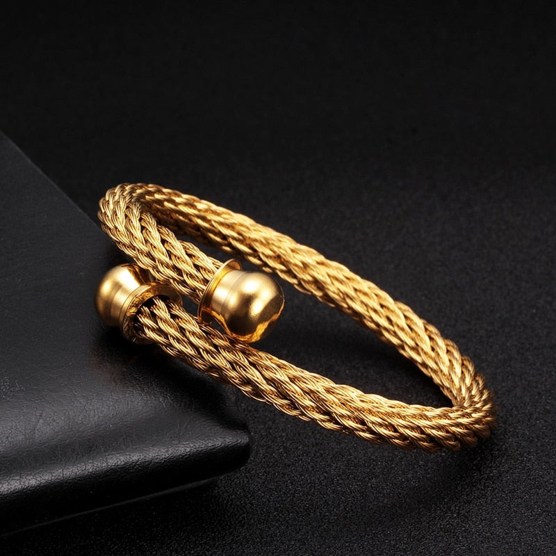 Punk Style Stainless Steel Wire Rope Open Bracelet