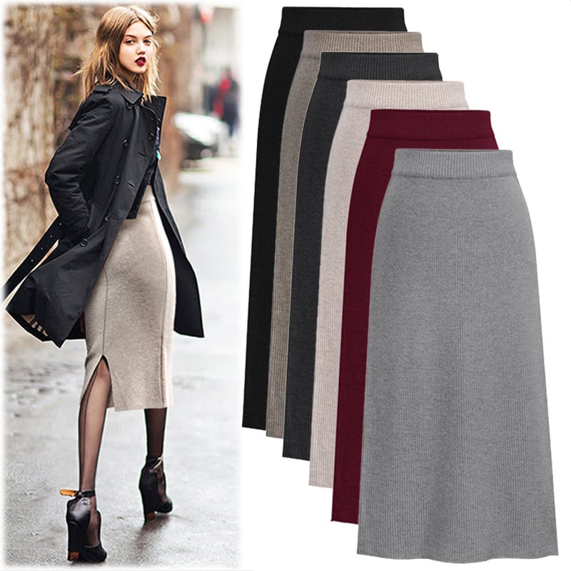 Plus Size Women's High-Waisted Wool Long Skirt