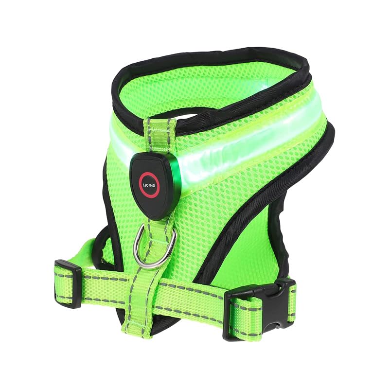 Step-in Air Dog LED Harness - All Weather Mesh Reflective No Pull Harness for Small Medium Dogs Cats - Secure Buckle D-Ring Rechargeable Water Resistant (Green Large)