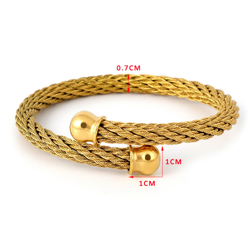 Punk Style Stainless Steel Wire Rope Open Bracelet