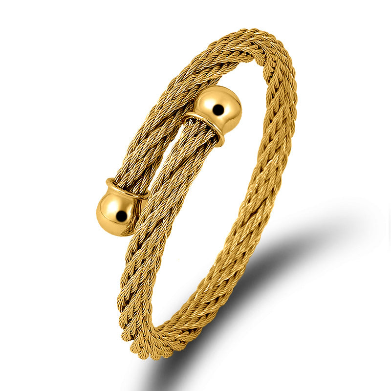 Punk Style Stainless Steel Wire Rope Open Bracelet