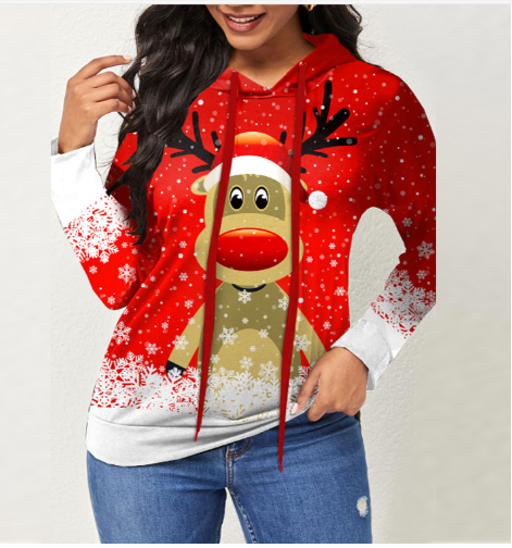 Plus Size Women's Printed Hooded Long Sleeve Top