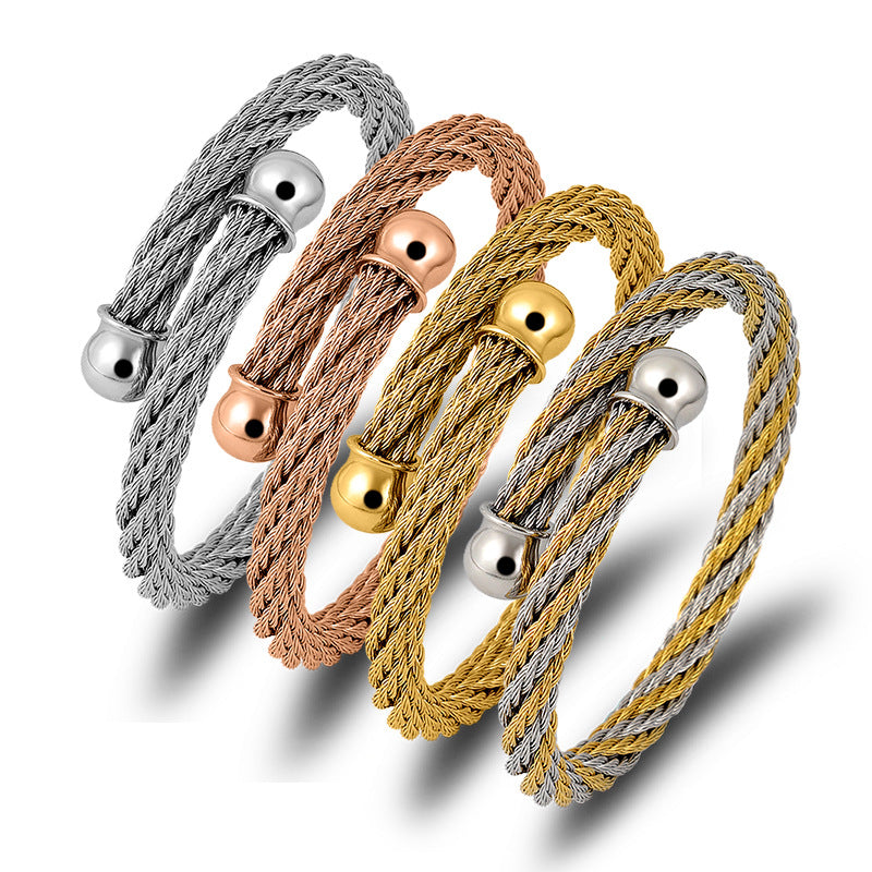 Punk Style Stainless Steel Wire Rope Open Bracelet