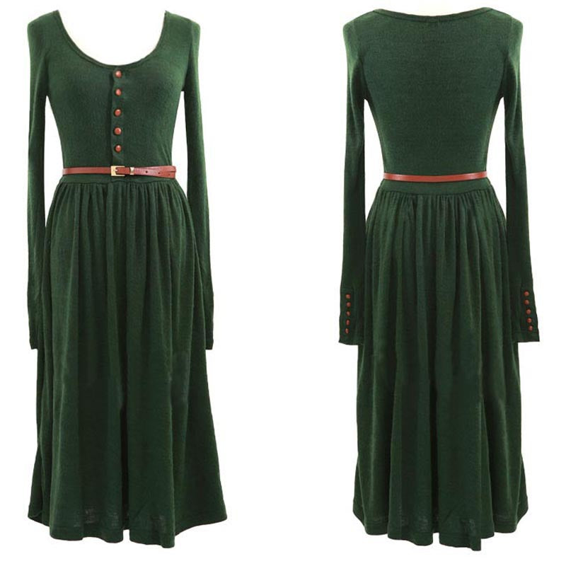 Retro Art Style Knitted Long-Sleeve Dress