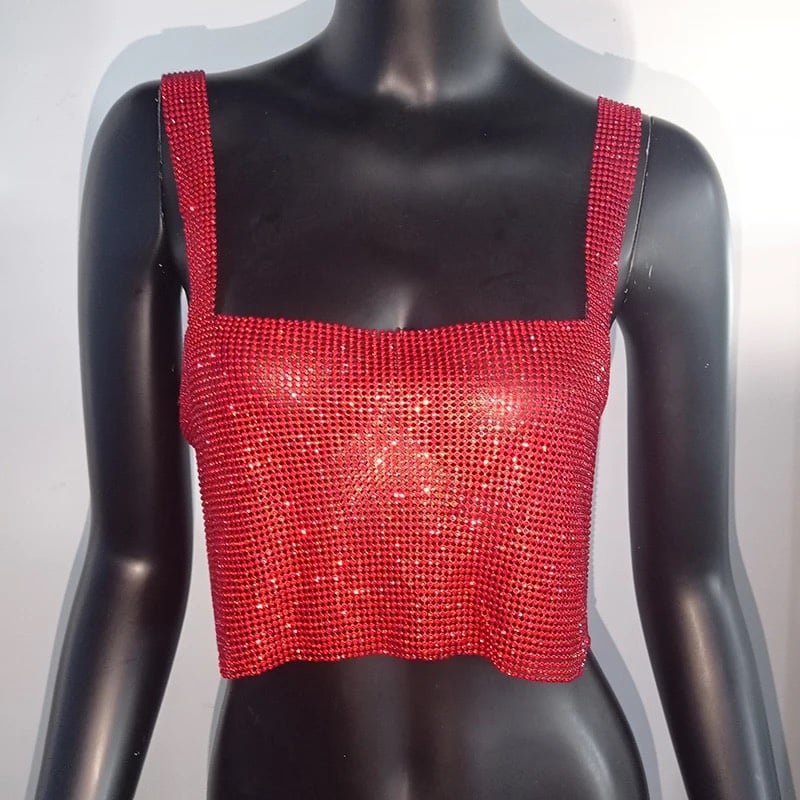 Bling Rhinestones Crop Top with Full Diamonds and Sequins