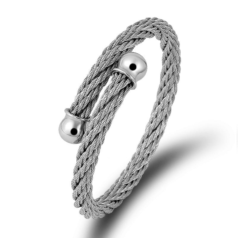 Punk Style Stainless Steel Wire Rope Open Bracelet