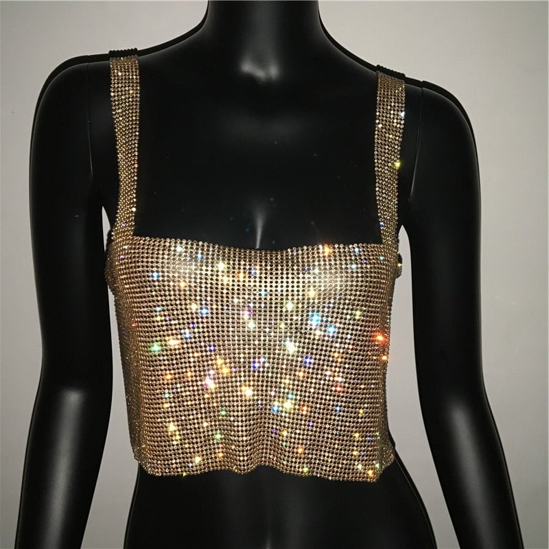 Bling Rhinestones Crop Top with Full Diamonds and Sequins